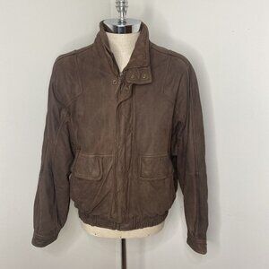 Durkee's Express Flight Jacket Brown Leather Lined Bomber Men's Size L